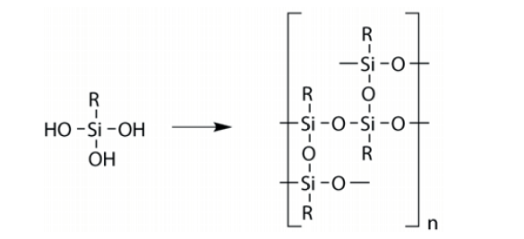 واکنش مشابه بین مولکولهای سیلان تری ال منجر به تشکیل زنجیره پلیمری میشود